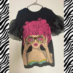 Black Tee with ruffle sleeves